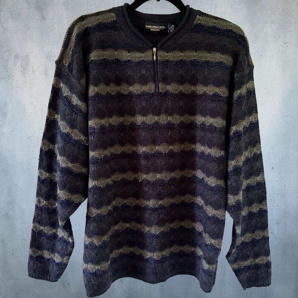 Vintage Cabincore Dadcore Grunge Skater Textured Geometric Zip Sweater M Medium
